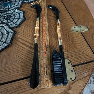 Vintage Shoehorn and Brush With Bamboo and Horse Head Handles